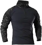 [HanzhuoLG] Men‘s Camouflage Military Training Tshirt Colorblock Stand Collar Outdoor Tactical Cycling Hiking T Shirts Color4 S