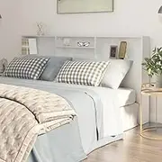 Headboard Cabinet White 200x19x103.5 cm Modern Bedroom Furniture Storage Unit