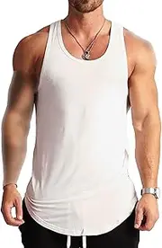 [Maiyifu-GJ] Men's Workout Curved Hem Vest Bodybuilding Fitness Muscular Vest Fitness Sleeveless Gym Cotton Tank Shirts