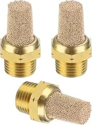uxcell Pneumatic Muffler NPT 1/8, 3 Pack Sintered Bronze Brass Air Compressor Exhaust Muffler Filters Air Solenoid Valve Muffler Fitting for Automation Pneumatic Equipment, Golden