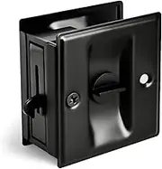 Privacy Sliding Door Lock with Pull - Replace Old Or Damaged Pocket Door Locks Quickly and Easily, 2-3/4”x2-1/2”, for 1-3/8” Thickness Door, Black