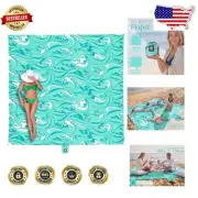 Beach Blanket 11 X 9 Ft - Ultra-Light Waterproof with Corner Pockets & 6 Stakes