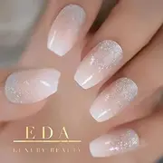 EDA LUXURY BEAUTY NATURAL NUDE PINK WHITE OMBRE GLITTER FRENCH LUXE DESIGN Full Cover Press On Nails Acrylic Nail Kit Artificial Nail Tips Long False Nails Ballerina Coffin Square Nail Art Fake Nails