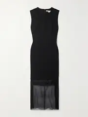 [JASON WU COLLECTION] JASON WU COLLECTION - Silk-trimmed Crepe Midi Dress - Black - US12 US 12 Black