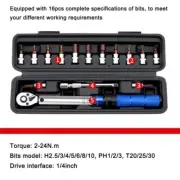15PCS Torque Wrench Set 2-24N.m Torque Adjustable 1/4inch Ratchet Wrench Tools