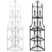 Black/White Plant Rack Flower Shelf Garden Pot Storage Steel Corner Shelving vidaXL