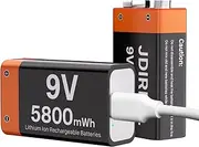 (5800mWh) USB-C Rechargeable 9V Batteries, 2025 Upgrade High Capacity Lithium 9 Volt Battery Replacement for Smoke Alarm,Multimeters,Walkie-Talkie,Toys etc - 2 Pack