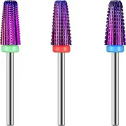 3 Pieces Nail Carbide 5 in 1 Bit, Nail Drill Bits Set-2 Way Rotate Use for both Left to Right Handed, 3/32 Inch Shank Size Drill Machine for Fast Remove Acrylic or Hard Gel (Purple)