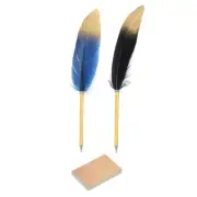 Feather Ballpoint Pens and Sticky Notes Set 2pcs, Pens 60 Sheet Paper Black/Blue