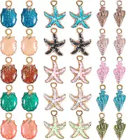 30PCS Metal Starfish Shell Conch Charms for Jewelry Making, Alloy Ocean Enamel P