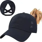 [Enwokran] Womens Ponytail Hat Baseball Cap, Adjustable Criss Cross Baseball Cap High Bun Unisex Quick Drying Trucker Hats