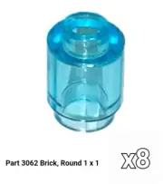 NEW LEGO Parts x8 3062b TRANS LIGHT BLUE Brick Round 1x1 Open Stud 3062