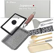 Tamagoyaki Japanese Omelette Pan Nonstick with Lid, Square Japanese Egg Pan Rectangle 7"x5" Grey