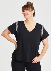 [Virtuelle] Taking Shape Diamonte Embellished Top Size 28 in Black, Viscose - Plus Size Women's Tops & T Shirts Black