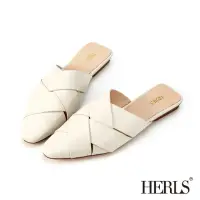 在飛比找momo購物網優惠-【HERLS】穆勒鞋-全真皮交錯編織平底穆勒鞋(白色)