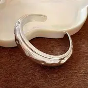 Chunky Open Bangle 05 - Hammered Texture - Narrow - Silver - One Size