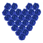 25Pcs Glitter Roses, Foam Artificial Flowers Roses Heads with Stem, Blue