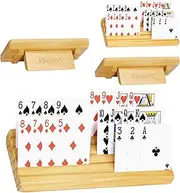 plusvivo Card Holders for Playing Cards with Adjustable Stand Set of 4, Playing Cards Holders Organizer for Adults Seniors Kids, 5 Slots Wooden Card Holder for Canasta Hand and Foot Bridge