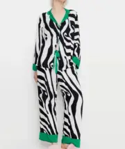 NEW PETER ALEXANDER BLACK WHITE ZEBRA STRIPE PJ TOP PANTS SET S $129 VISCOSE