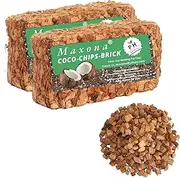 Maxona 2 Pcs Coco Coir Chips, 2.2LBS (1.1LBS/Pcs) Coconut Husk Bricks, Mulching Medium for Plants, Easy to Expand, Organic Compressed Fiber Husk Substrate for Plants, Flowers, Herbs and Seeds Starting