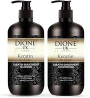Keratin Hair Shampoo and Conditioner Set by Dione UK Professional, 300ml Each, for Smoother Hair