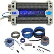 Rockville RFC30F 30 Farad Capacitor Volt Display+Amp Kit Black Wire Mesh Cover