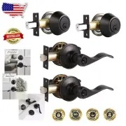 Modern Stainless Steel Entry Lockset - 2 Oil Rubbed Bronze Deadbolts Included