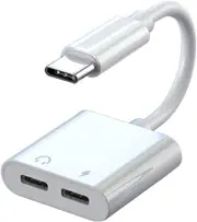 USB C to Dual USB C Audio Headphone and Charging Fast Charging 60W/100W Adapter for iPhone 15 Series, Samsung Xiaomi Huawei - White