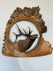 Hand Carved Elk Wall Hanging Art Live Edge