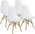 Eames Dining Chairs, Molded Shell Plastic Chairs W/Wood Legs & Ergonomic Backres