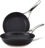 [Anolon] Nouvelle Copper Luxe 22/25cm Hard Anodised Non-Stick Skillet Twin Pack, Induction Compatible, Aluminium Frying Pan Set, Dishwasher & Oven Safe, Onyx
