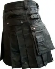 MENS BLACK REAL LEATHER GLADIATOR KILT LARP COSTUMES UTILITY KILT COSPLAY