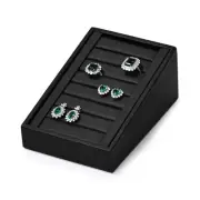 Premium PU Leather Ring Tray Display Stand Slotted Ring Showcase Display Jewe...
