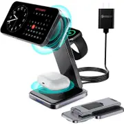 3 in 1 Magnetic Wireless Charger,Foldable Wireless Charging Station for Apple Watch Series 10/9/Ultra 2/8/7/SE,iPhone 16 Pro Max/16//15/14/Pro,AirPods 4/3/Pro/2 Mag Safe Charger Stand Dock