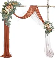 YALLOVE Wedding Arch Draping Fabric, 2 Panel 30" x 236" Drapes Sheer Backdrop Curtain for Ceremony Party Ceiling Decor (White, Terracotta)