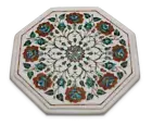 12" Marble side Table Top semi precious stones floral handicraft inlay work