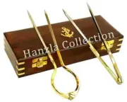 Set of 2 Brass & Steel 8" One Hand Navigation Map Dividers Compass With Wood Box