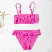 [LANREN] Children Girls Bikini Set Two-Pieces Swimming Suit Summer Kids Girl Swimwear Swimsuit Bandage Bathing Suit (Color : R, Size : 9 10 Years)