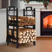 Double-Layer Firewood Rack Fireplce Firepit Tool Set Durable Iron Log Wood Shelf