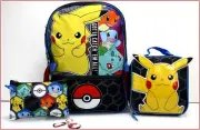 5 Piece- POKEMON Large Backpack + Lunch Box - 3D PIKACHU & Friends NEW