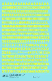 K4 O Scale Water Slide Decals Yellow 1/4 Inch Bold Gothic Letter Number Alphabet