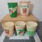 Lot(5) VTG 1960-80s 7-UP (Seven-Up) Wax Paper Carnival / Fair NOS Cup COLLECTION
