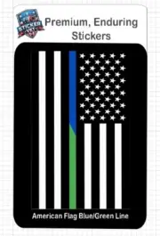 AMERICAN FLAG STICKER 4x2.5 inch thin blue/green line