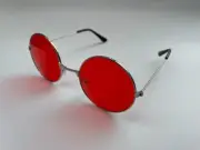 RED Large Round Lennon Hippie Glasses Gold Frames Costume Accessory 1960s