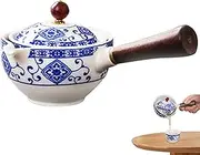 Chinese Tea Maker, with Wood Side Handle Chinese Rotating Tea Pot Ceramic Handheld Teapot with Fine Mesh Filter for Travel Home Gifting Outdoor