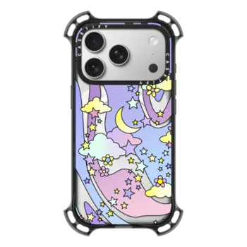 iPhone 17 Pro Bounce Case MagSafe Compatible Transparent Pastel Trippy Swirls Moon Stars And Clouds 70s Retro Design