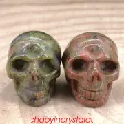 2pcs Natural unakite skull quartz crystal carved 1" skull gem reiki healing