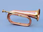 HEAVY FULL COPPER BOY SCOUTS ARMY BUGLE with 4 CORDS: RED BLUE GREEN MULTICOLOR