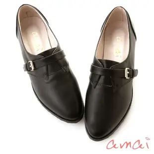 【amai】皮帶釦飾低跟紳士鞋 樂福鞋 孟克鞋 低跟鞋 平底鞋 休閒鞋 百搭 大尺碼 8C-0018BK(黑色)