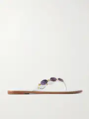 [Gianvito Rossi] Gianvito Rossi - Shanti Embellished Leather Flip Flops - White - IT40.5 IT 40.5 White